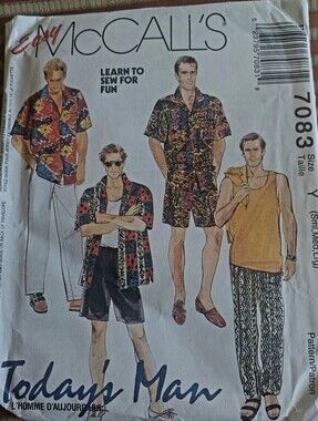McCALL'S (Easy), Men's Hawaiian Shirt & Summer Set Pattern - Sizes S, M, and L.